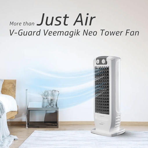 V-Guard Veemagik Neo 17' (43.5cm) Tower Fan | 1300 RPM, 2401 CFM Air Flow | Grey White - Image 2